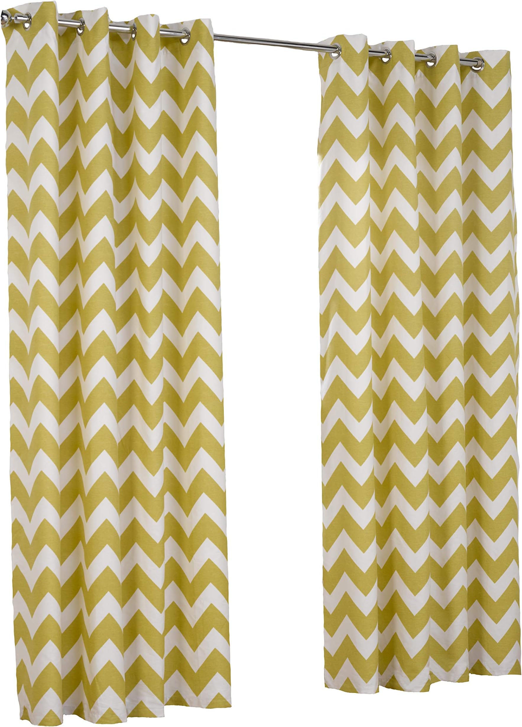 Hamilton McBride Chevron Ochre Ring Top / Eyelet Fully Lined Readymade Curtain Pair 46x54in(116x137cm) Approximately