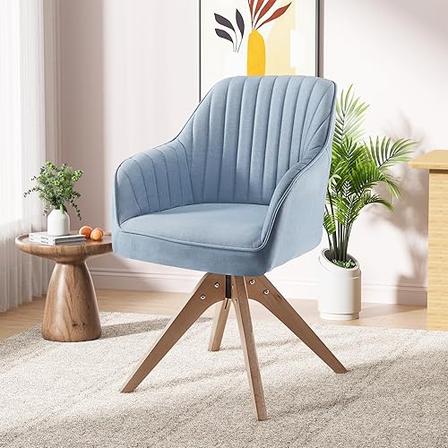 Silla giratoria decorativa, silla de escritorio tapizada con patas de madera, silla auxiliar de ocio para sala de estar, silla de comedor de tela