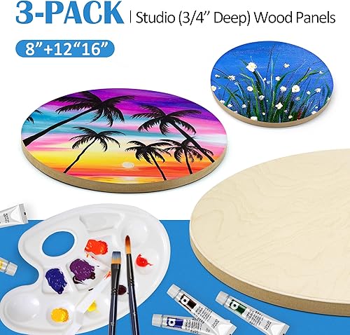 Miniatura 27 de Falling in Art Kit de paneles de lona de madera de abedul redondos sin terminar, 2 paquetes de 12 pulgadas de estudio de 3/4 pulgadas de profundidad