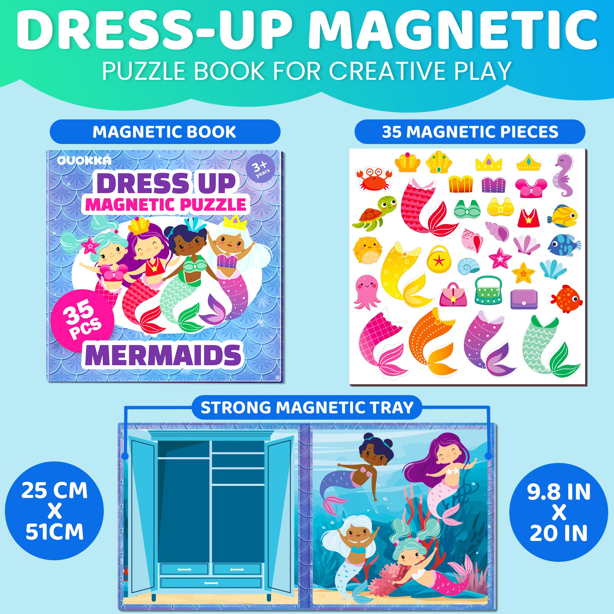 QUOKKA Magnetic Puzzle for 2 3 Year Olds, Travel Toys for Toddlers on Plane Car Ride, Mermaids Dress-Up Doll Game For Kids - Image 2