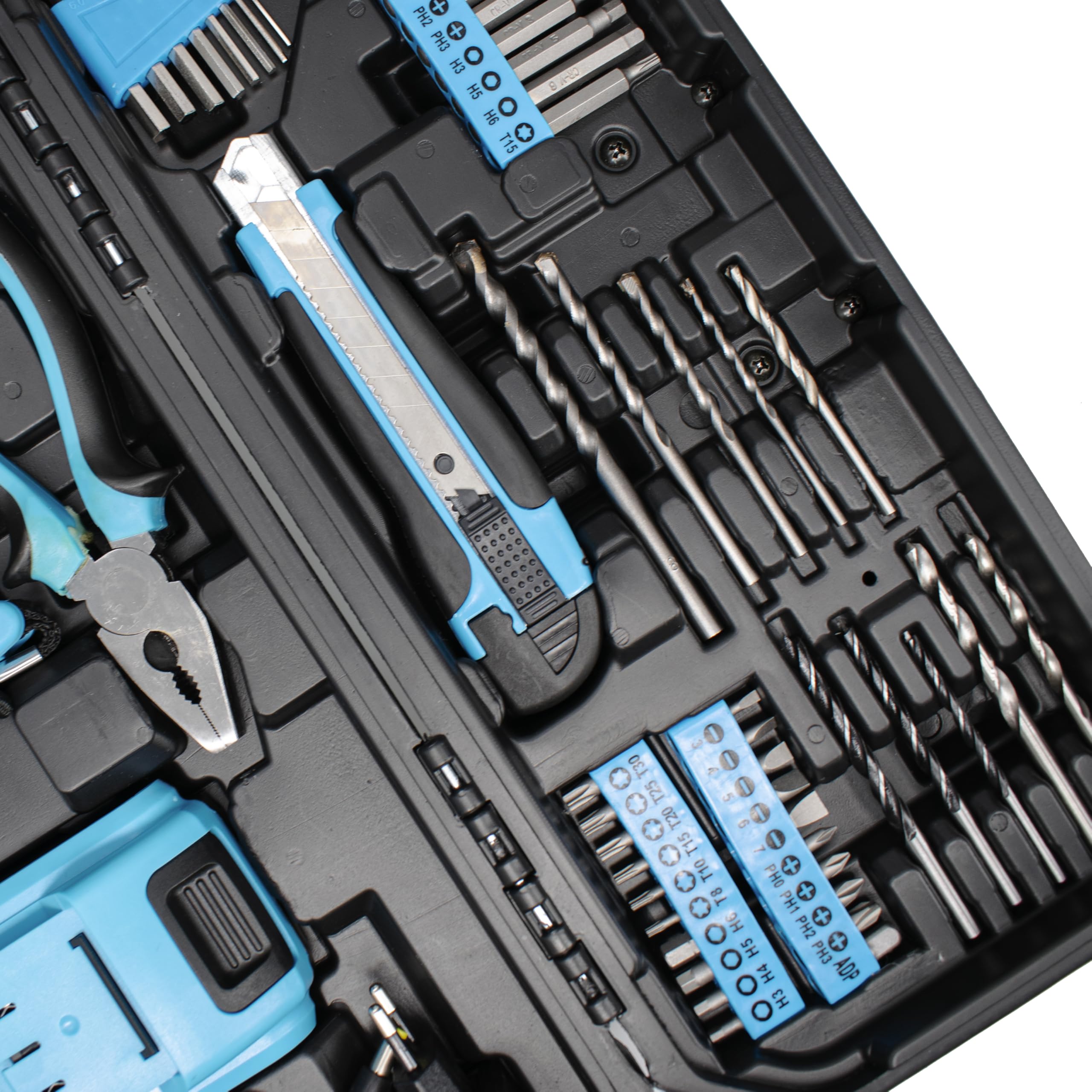 Ferrestock Bricoset FSKTAB101PLUS Taladro percutor 21V a batería con herramientas y accesorios para la mayoria de trabajos del hogar inclye caja de almacenaje