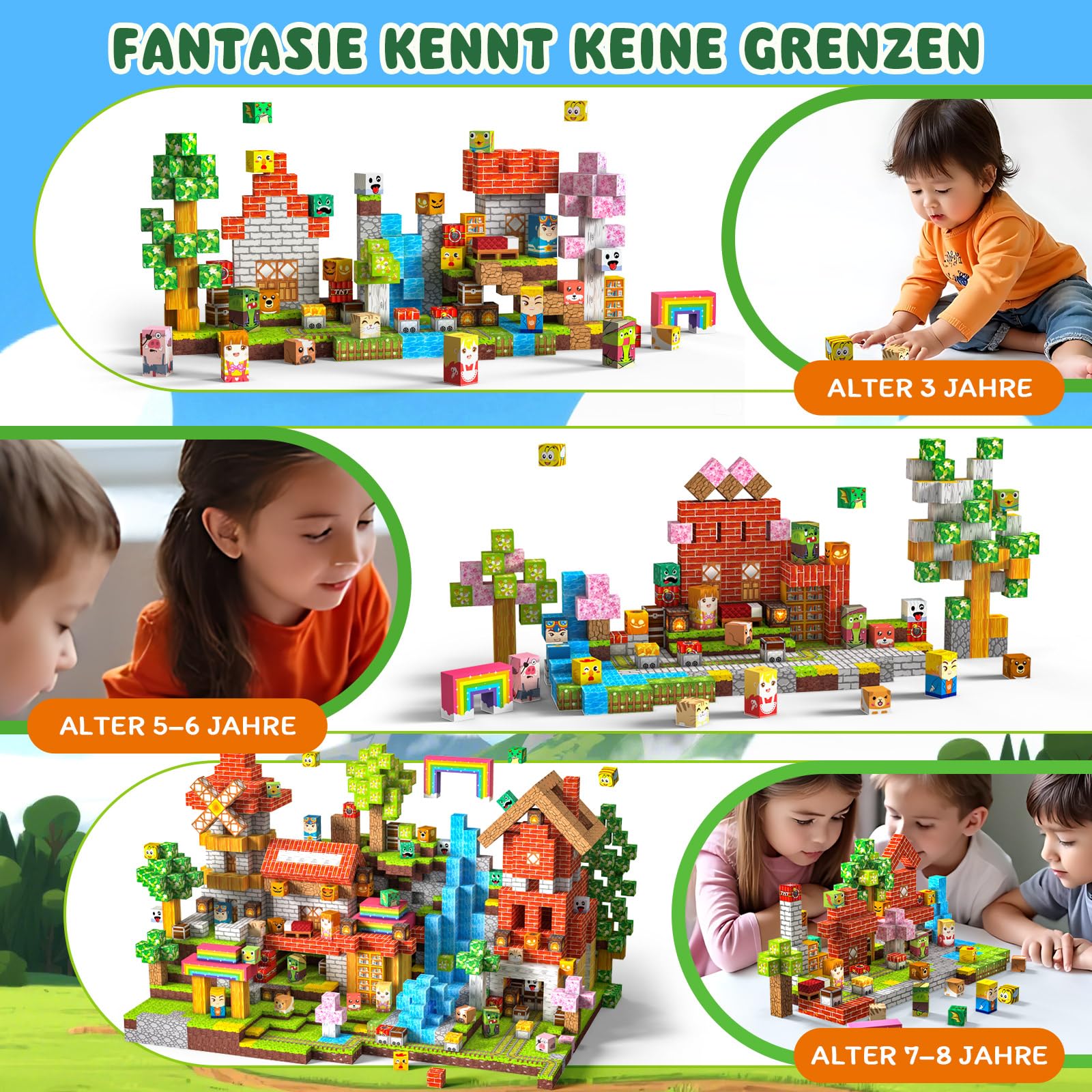 Magnetische Bausteine 330 PCS 2CM Magnetbausteine für Kinder ab 3 Jahre Blocks, Montessori Spielzeug Magnete Kinder, Magnetische Bauwelt Geburtstag Geschenk ab 3 4 5 6 7 8 9 10 11 12 Jungen Mädchen