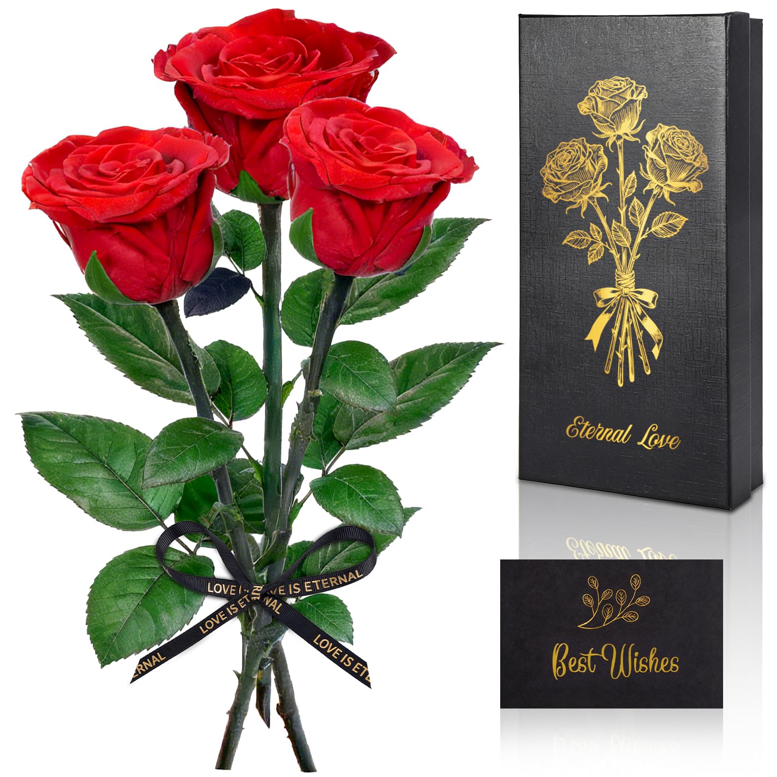 Rosa Stabilizzata, Rosa Eterna con Steli Regalo per Donna, 3 Veri Fiori Stabilizzati, Rosa Rossa per Madre, Moglie, Amica, Donne, Compleanno, San Valentino, Festa Della Mamma, Regalo Natale
