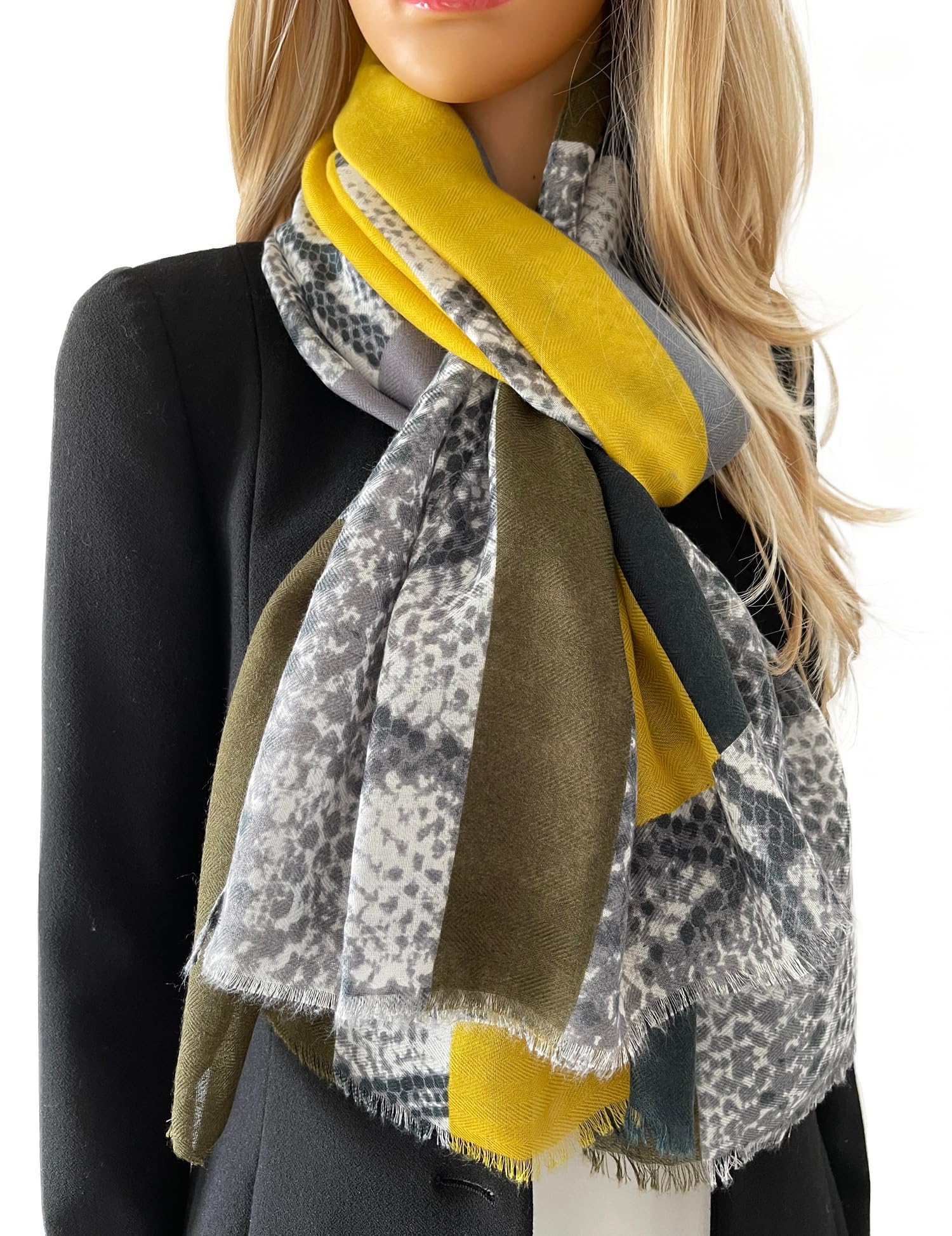 The Accessory Co. Women's Mustard Yellow Leopard Print Blanket Scarf - Scarves, Leopard Print Gifts, Animal Pashmina Shawl Long Winter Wrap Wearable Blanket, Neck Scarf Shawl Scarfs Red Black - T.a.c (Mustard Yellow)