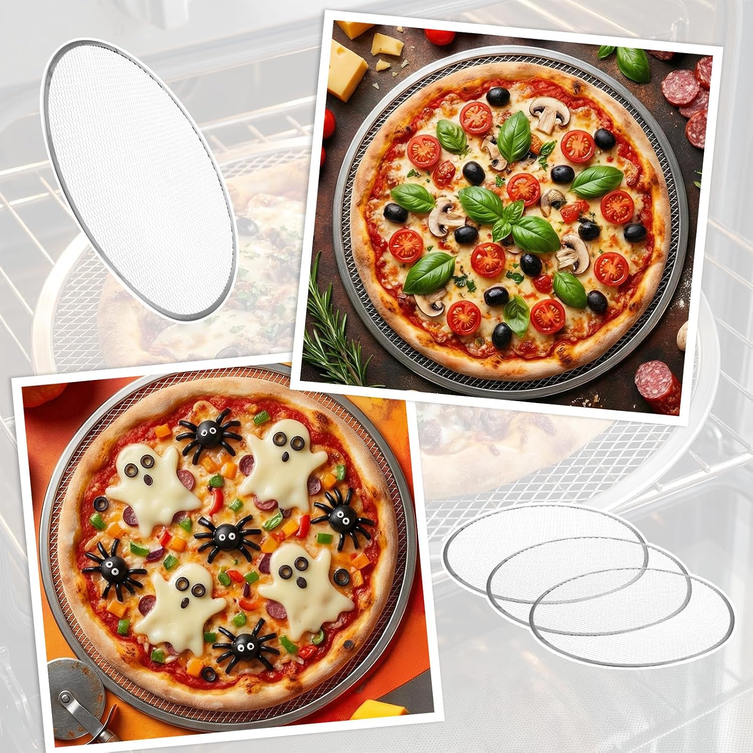 5 Pcs 14 Inch Pizza Pan with Holes Aluminum Mesh Pizza Screen Seamless Round Tray for Oven Nonstick Baking Sheet for Kitchen Bakery Restaurant BBQ Party