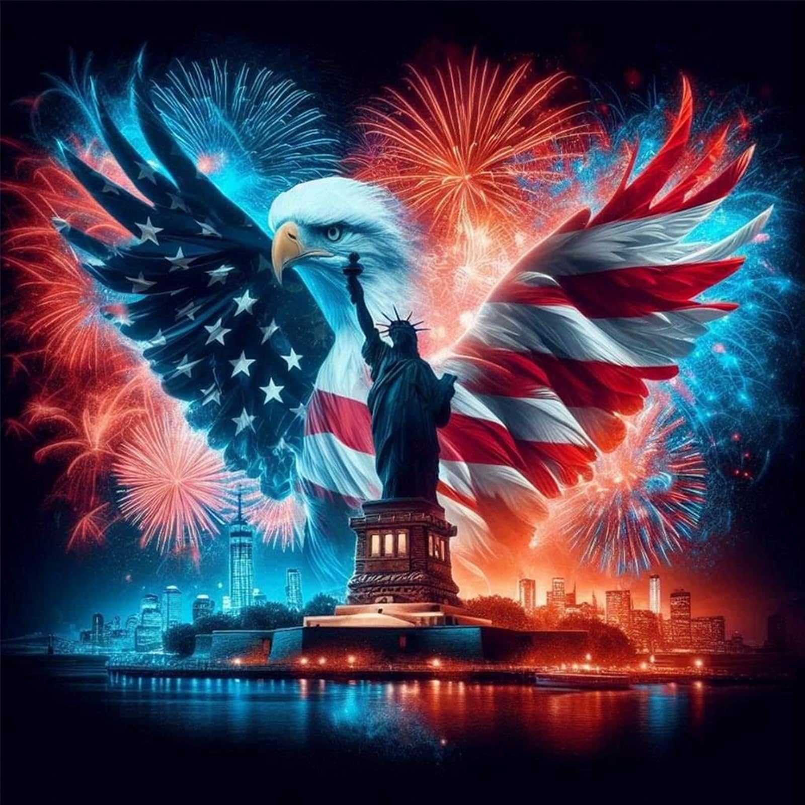 Poetrydraw G010 Diy Eagle B Independence Day Paint By Numbers Kit 15.75X15.75in Canvas Oil Painting For Beginners & Adults, Home Wall Decor,