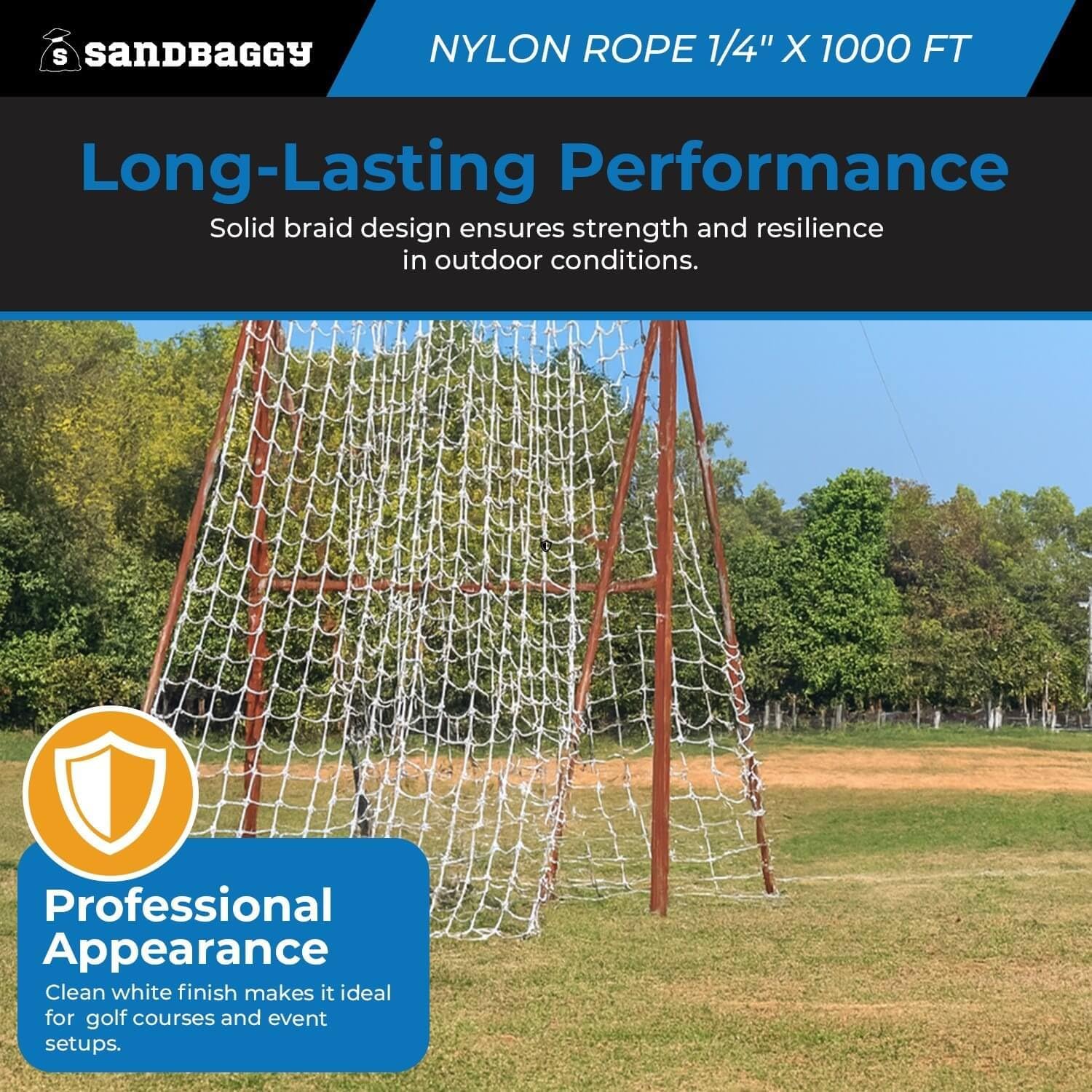 Solid Braid Nylon Rope 1/4" x 1000 ft White | Golf Course Rope & Outdoor Use (1/4" x1000ft, 1, Count)