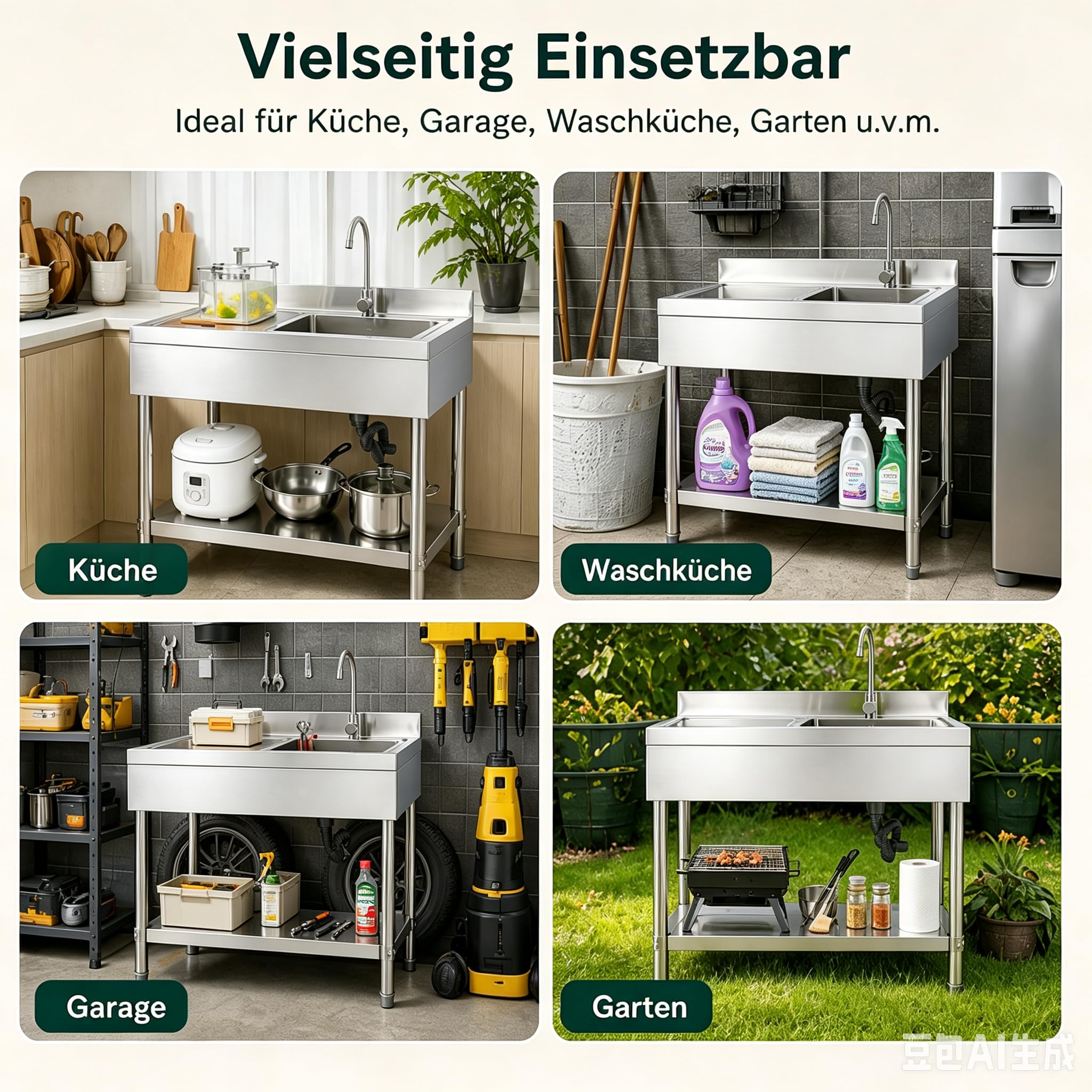 100 x 60 x 80CM Commercial Küchenspülen für Küche, Wäsche, Garage