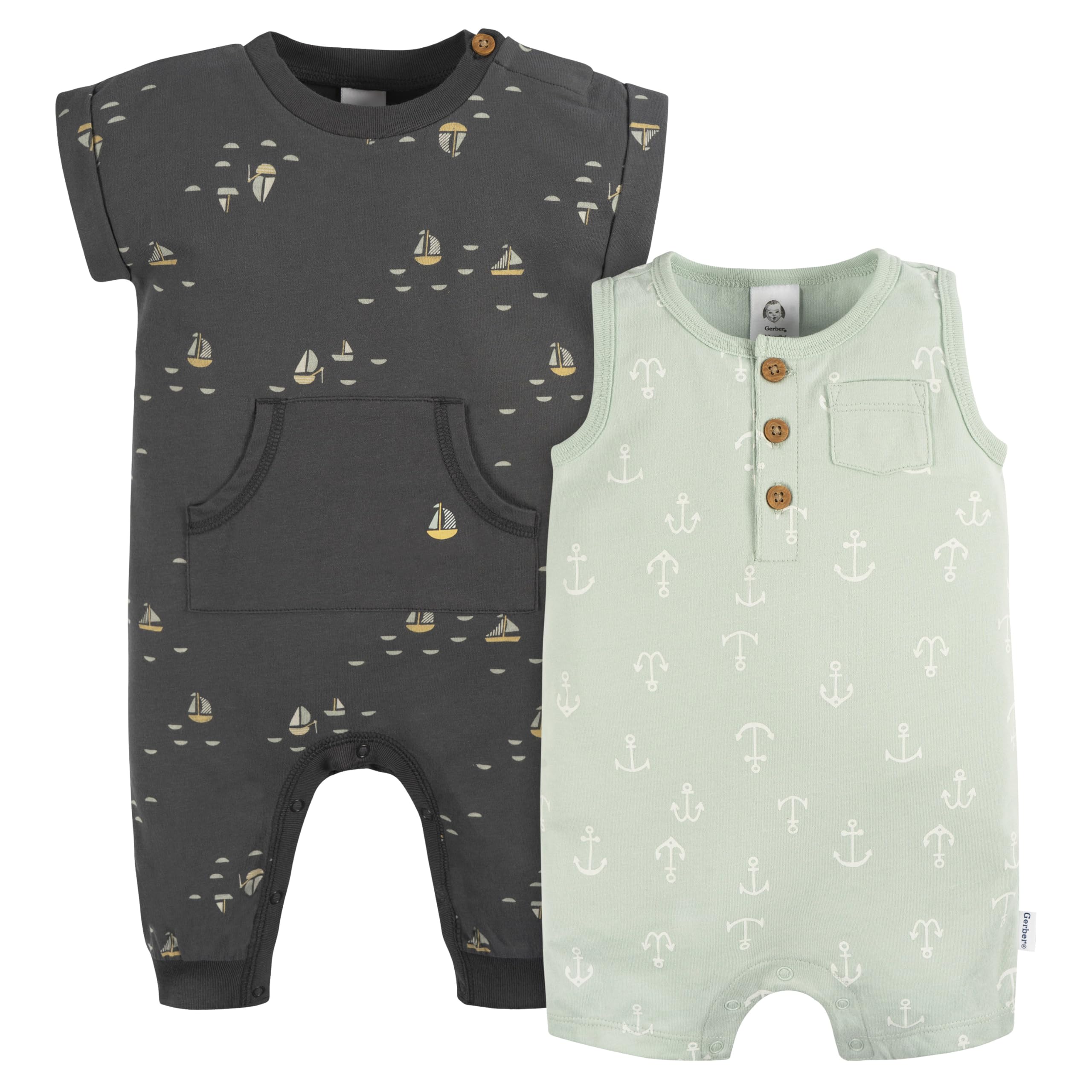 Gerber Baby Boys Short Leg and Long Leg Romper Set