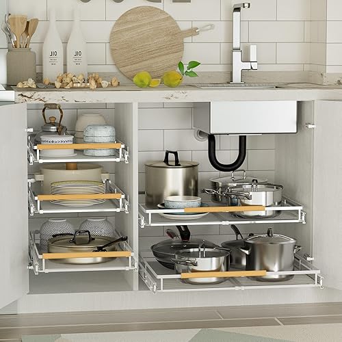 Miniatura 2 de WEJIPP Organizador de gabinete extraíble para gabinete de cocina, cajón de gabinete de cocina resistente, estante de almacenamiento de acero
