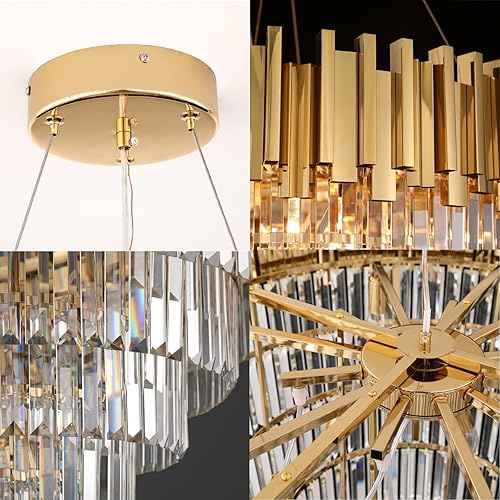 Miniatura 6 de OSAIRUOS Candelabro grande de cristal moderno redondo para sala de estar, vestíbulo, dormitorio, 7 niveles y 21 luces, lámpara de araña de gota de