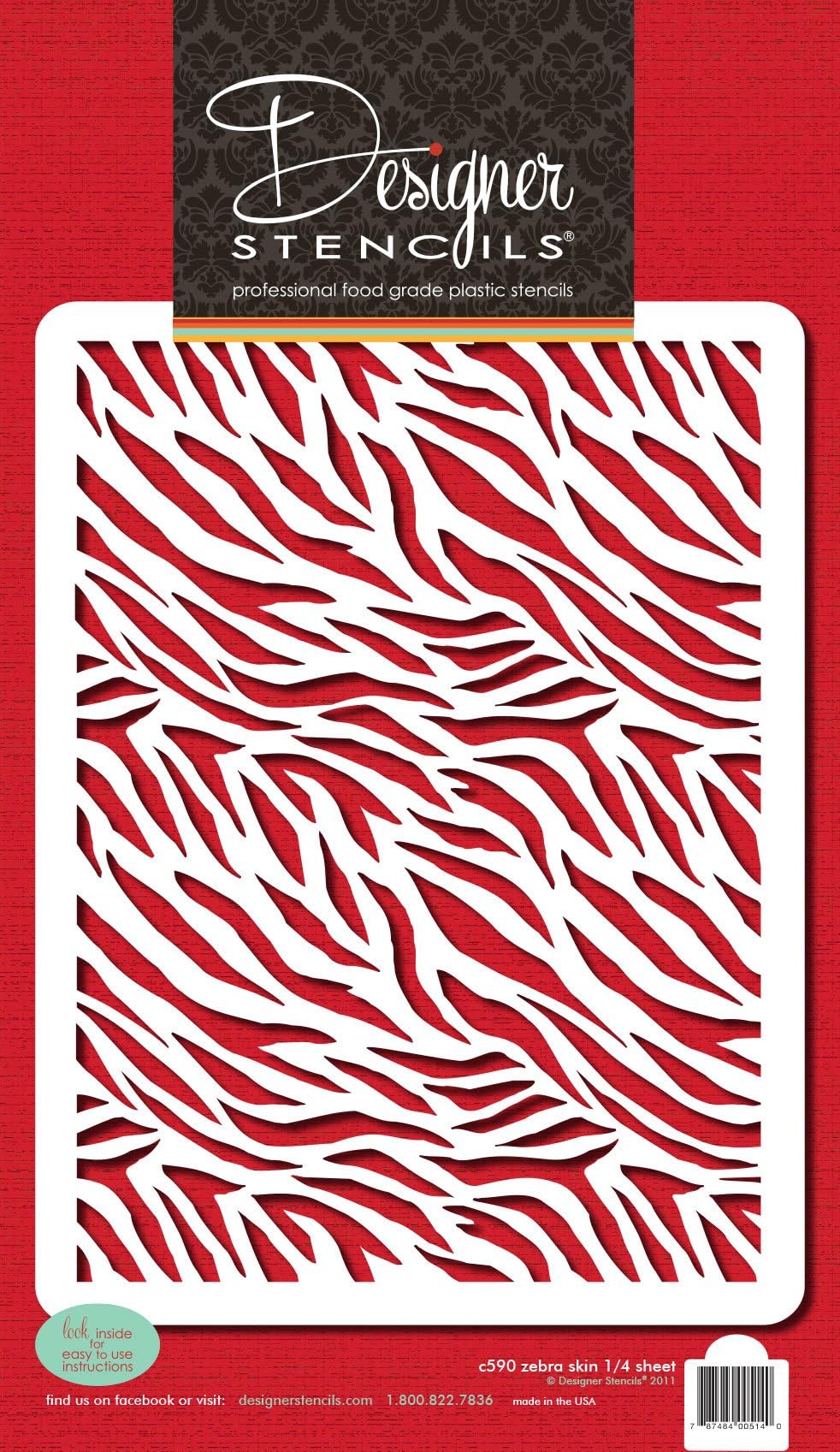 Designer Stencils 1/4 Sheet Zebra Print Cake Stencil, Beige/semi-transparent