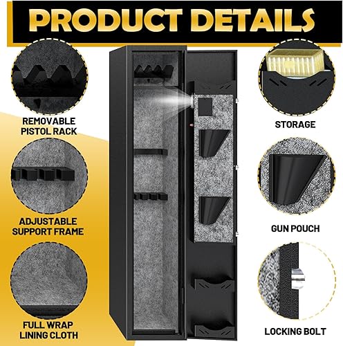 Miniatura 4 de KAER Cajas fuertes para armas 4-5, caja fuerte para rifles y pistolas, caja fuerte para rifle y escopetas, armarios largos para armas con huella