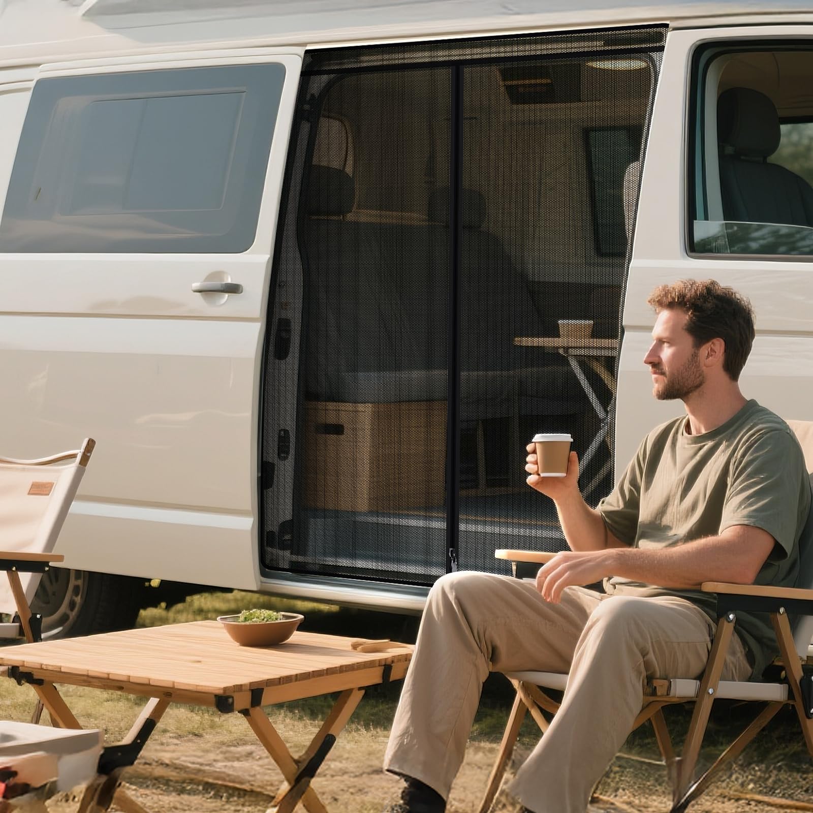 Moskitonetz Magnetico per VW T5 T6 Porta Scorrevole | Zanzariera con Cerniera Centrale | Protezione Solare come Accessorio da Campeggio per Multivan