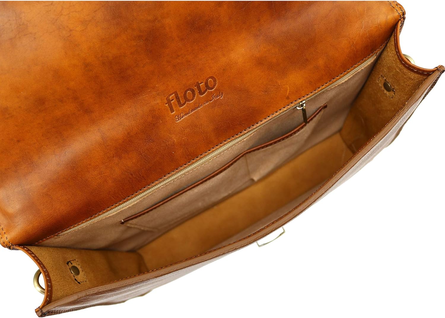 Floto Full Grain Leather Milano Briefcase Attache Laptop Case (Tobacco Brown)