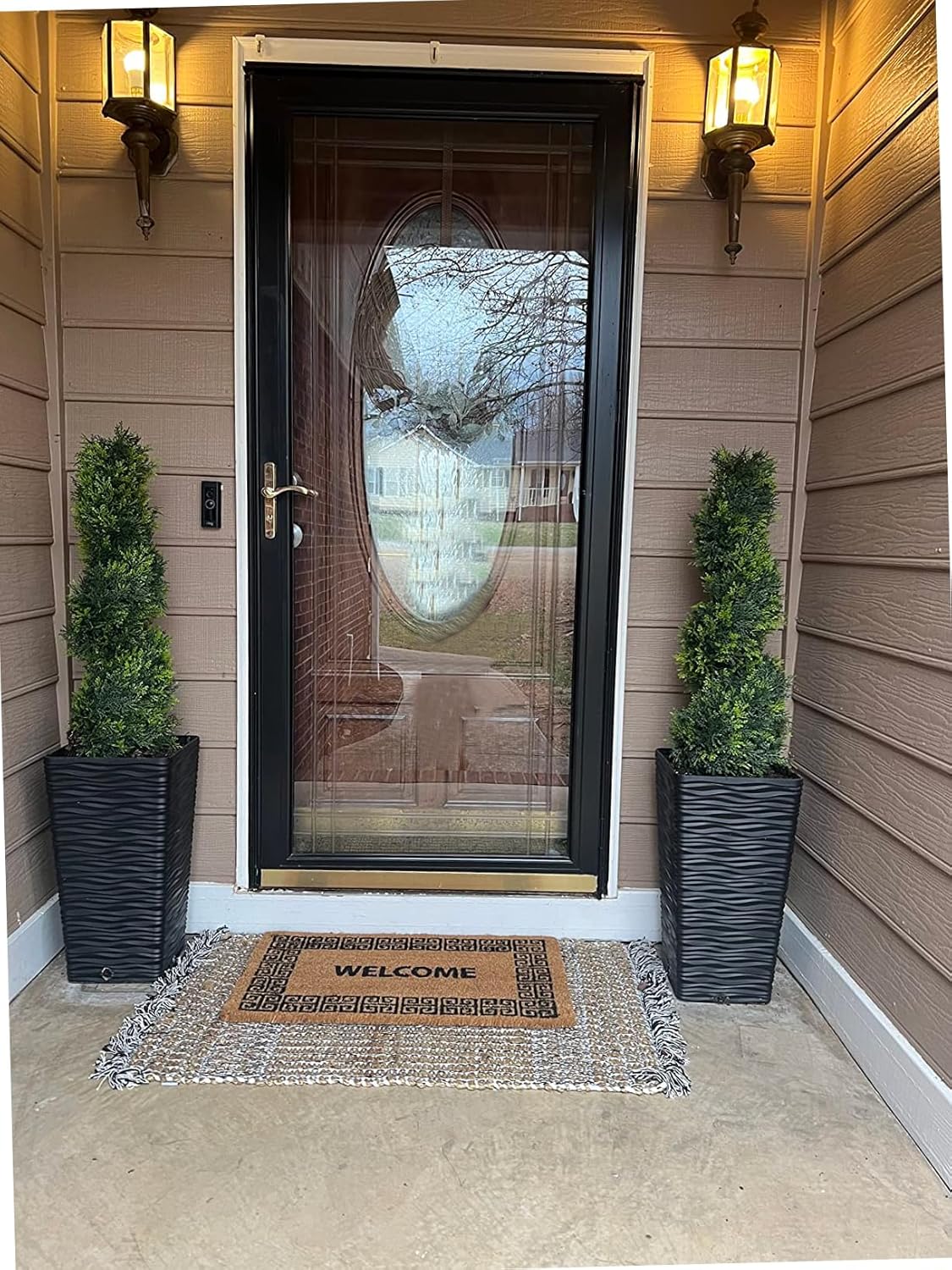 35inch Spiral Topiary Tree, 2 Pack Artificial Ceder Outdoor Plants, Boxwood Topiary Trees Fake Greenery for Front Porch Home Decor