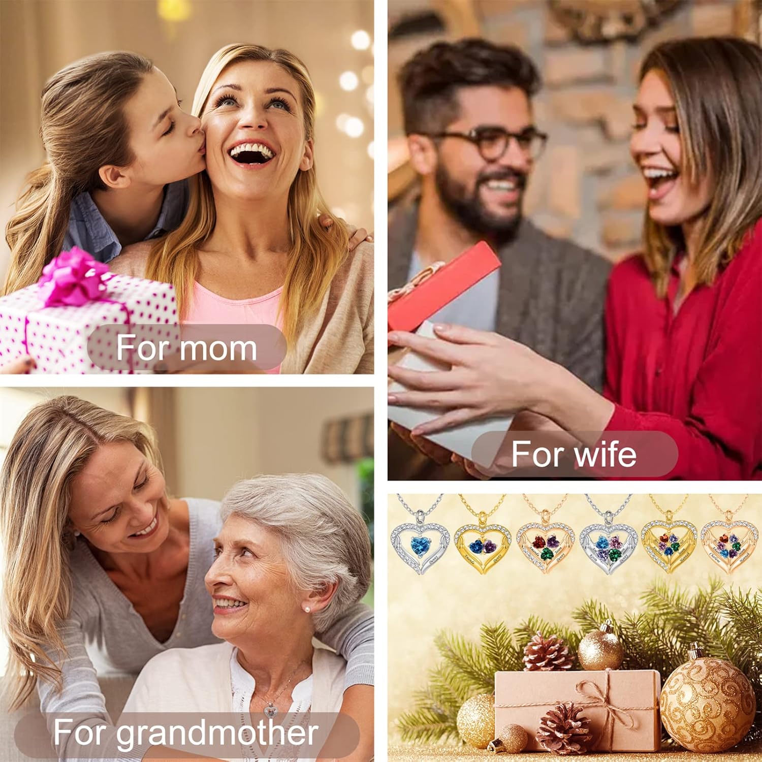 Personalized Mothers Necklace with 1-6 Names and Simulated Birthstones Custom Heart Pendant Necklace for Mom Personalized Mother Necklace for Christmas - Image 5