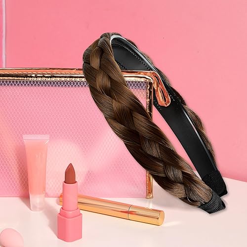 Miniatura 8 de Diadema de 4 hebras de pelo sintético trenzado, diadema clásica, gruesa, ancha, trenzada, elástica, para mujeres y niñas, accesorio para el cabello