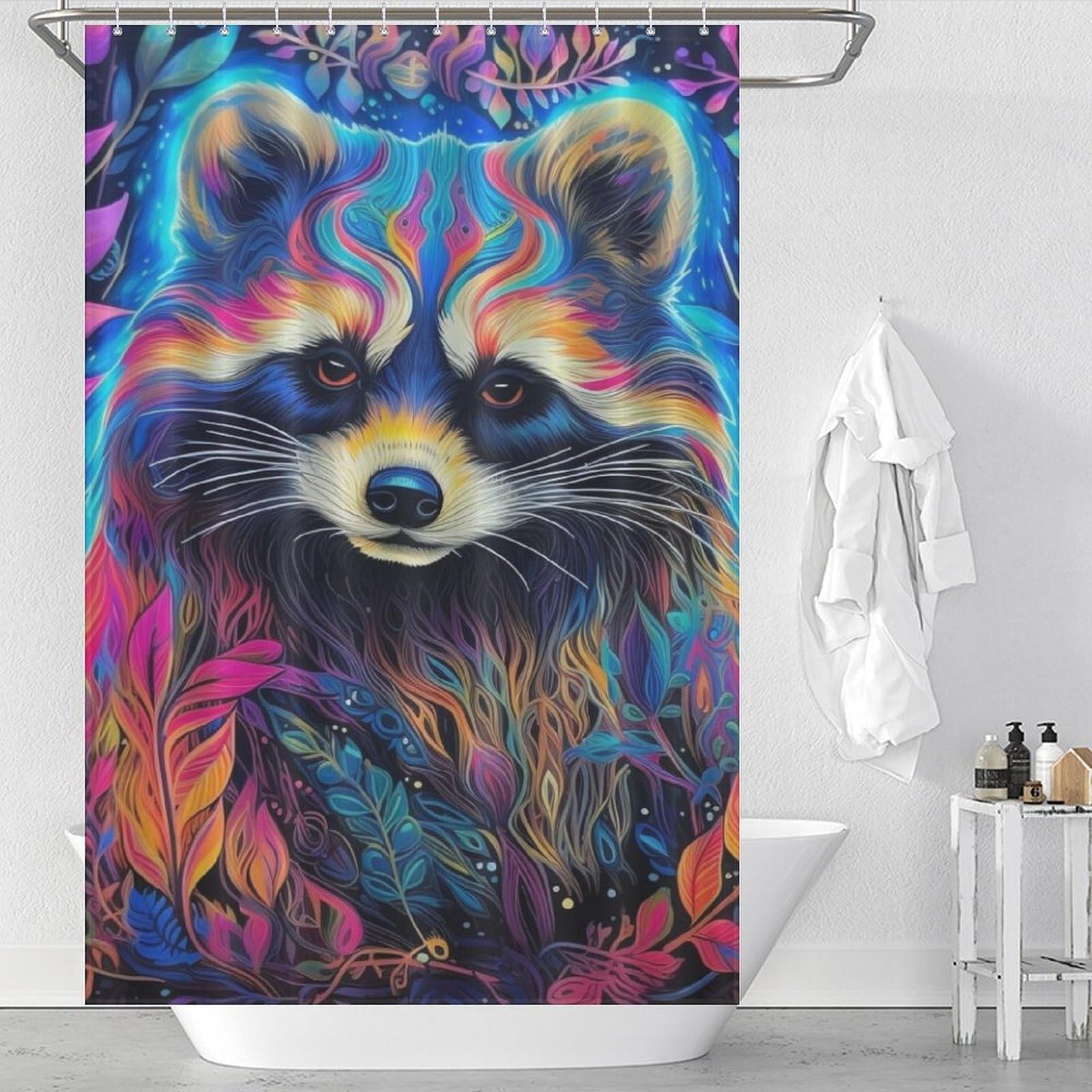 Rideau de bain raton laveur lavable et étanche en tissu polyester de douche 48x72 texturé