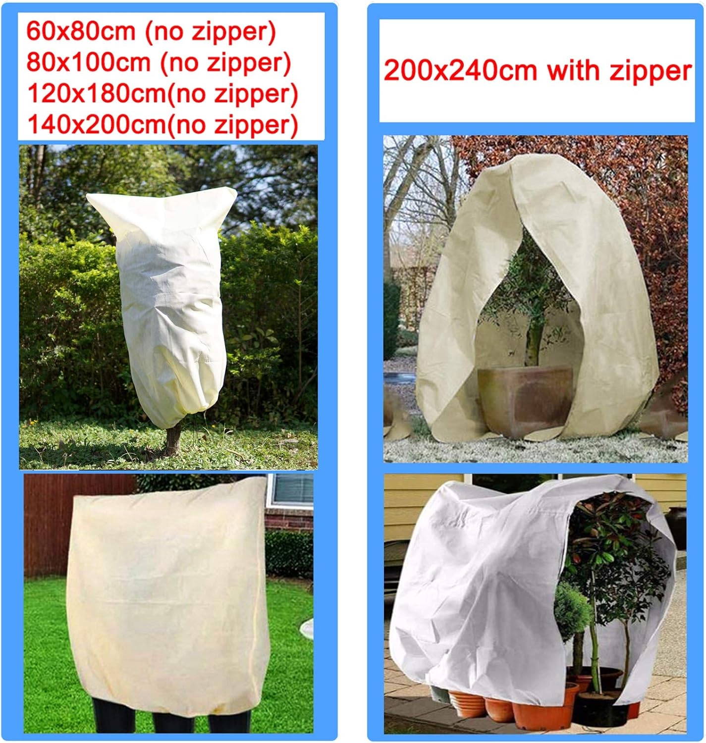 LDIW Winter Drawstring Plant Covers, Anti-Freeze Jacket Warm Blanket for Shrub and Trees Frost Cover Bags for Outdoor Plants,Beige 2pcs,200 * 240CM