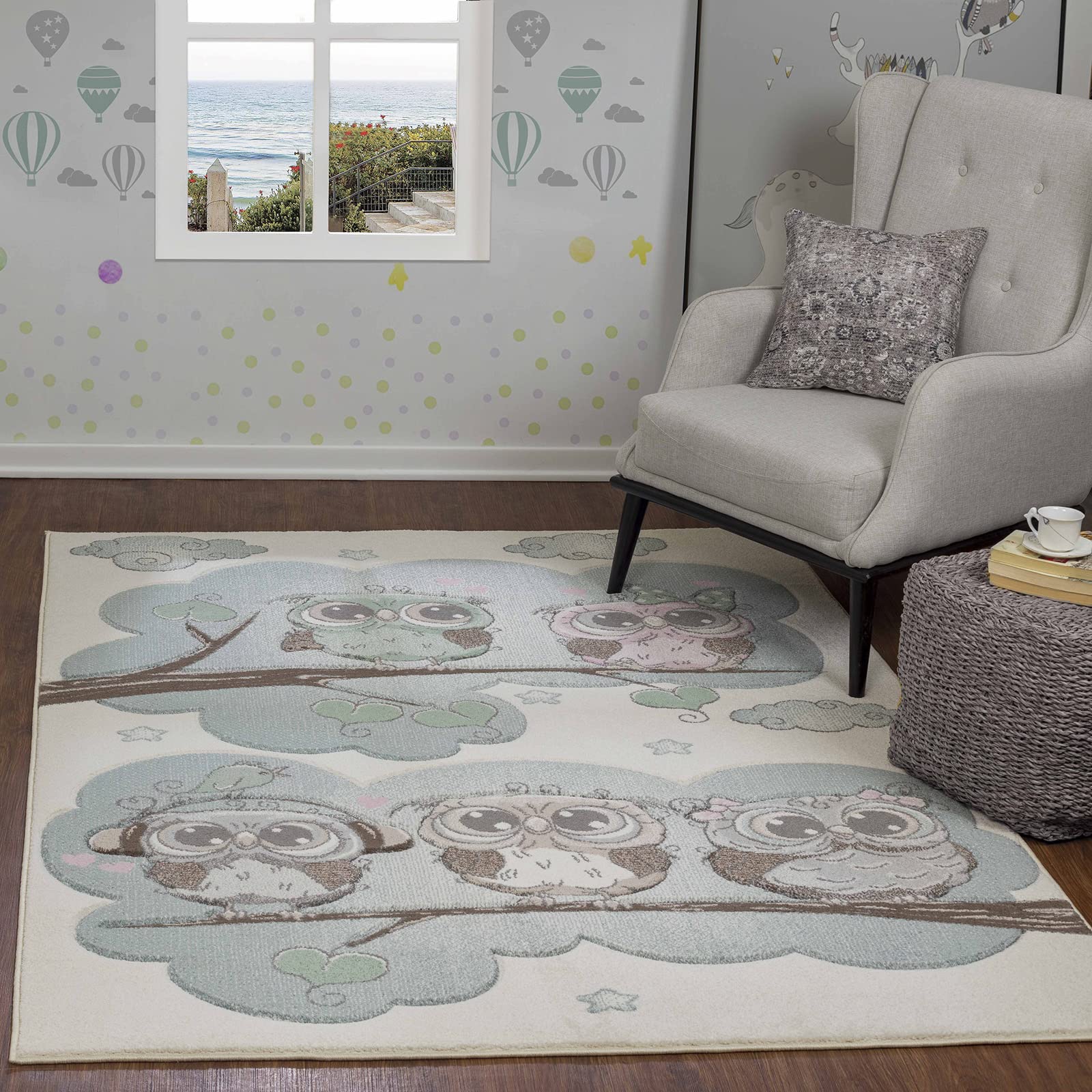 Tappeto Bambini Livabliss Stelle, Crema E Blu 120x170 Cm, Pelo Corto 3,5 Mm, Lavabile In Lavatrice, Per Cameretta E Sala Giochi, Certificato Oeko-Tex
