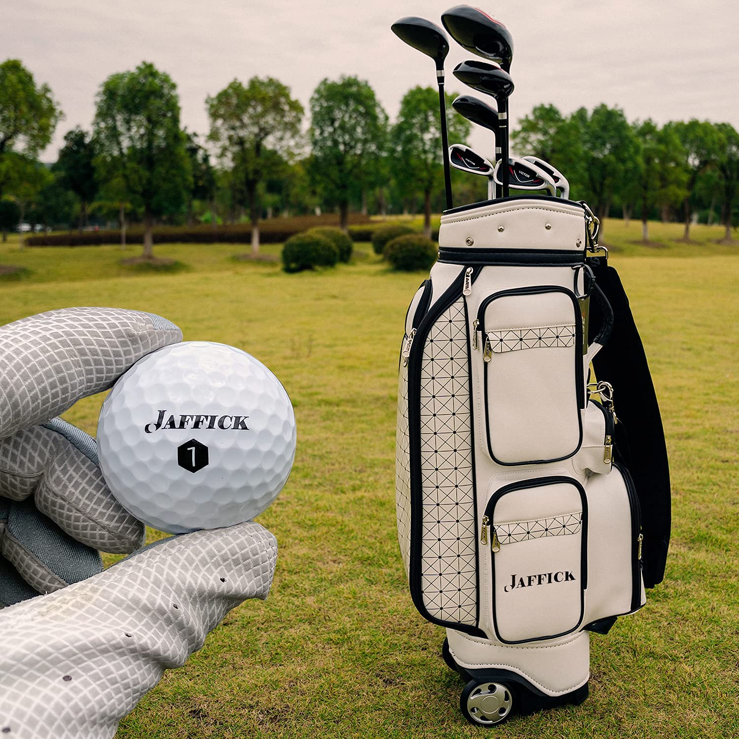 Buy Jaffick Golf Cart Bag Wheeled Leather Golf Club Bags for Men