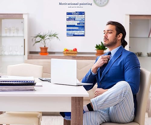 Miniatura 5 de Decoración de oficina con citas inspiradoras, arte de pared motivacional azul, lienzo enmarcado, tamaño 12 x 16 pulgadas