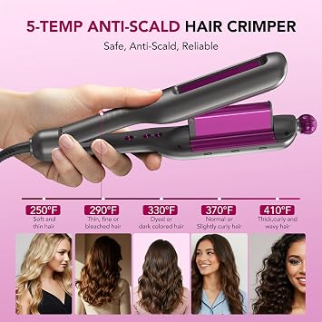 SKG Hair Crimper for Women, Beach Wave Hair Tool, Curling Wand with 4 Adjusted Curl Sizes (0.87/1/1.25/ 1.38), 5 Temp Adjustable PTC Anti-Scald with Ionic Ceramic Coating, Gift for Womens Birthday