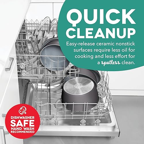 Miniatura 6 de DASH Dream Green - Juego de utensilios de cocina de cerámica antiadherente, 15 piezas, gris pizarra, aluminio reciclado y cerámica, juego de