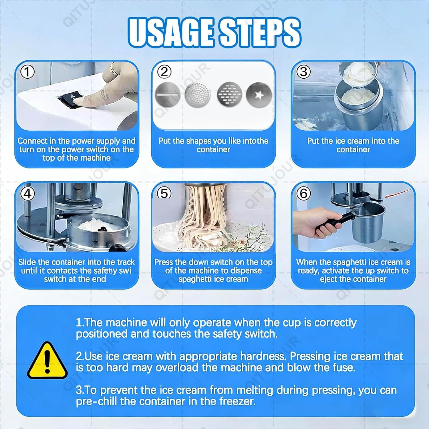 Spaghetti Ice Cream Maker, Spaghetti gelato Ice Cream Machine, 4 types Noodle Forming Outlet, Professional Ice Cream Press Machine, for Ice Cream Shops, Restaurants, Snack Bars, Cafes(B)