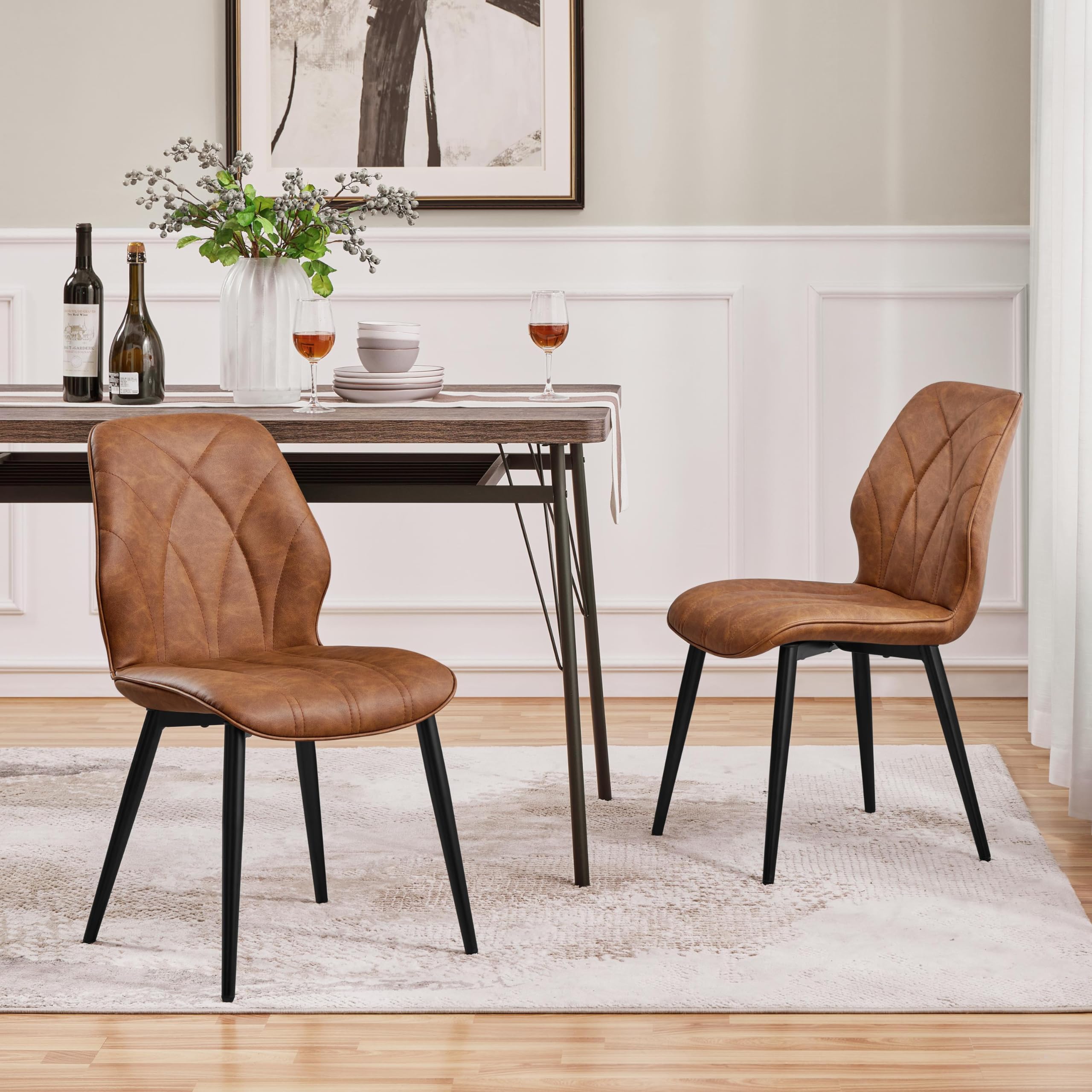 Yaheetech Esszimmerstühle 2er Set Küchenstühle gepolstert Metallbeine bis 136 KG Belastbar Polsterstuhl für Küche/Esszimmer/Schlafzimmer/Restaurant Braun/Kunstleder