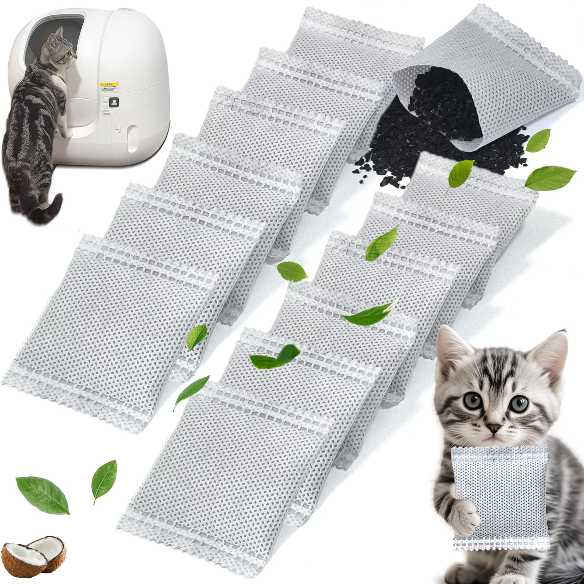 NewKe 12 PCS Odor Eliminator for PuraMax Self-Cleaning Cat Litter Box, Natural Activated Charcoal Refills, Cat Toilet Odor Control, Cat Litter Deodorizer Compatible with PETKIT Automatic Litter Box