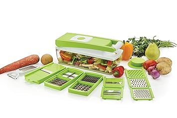 Ganesh 14 in 1 Multipurpose Chopper, Fruits & Vegetable Cutters, Grater Peeler Chipser, Unbreakable Food Grade Body, Easy Push to Clean Button Slicer Dicer, Chopper for Kitchen (Green, Plastic)