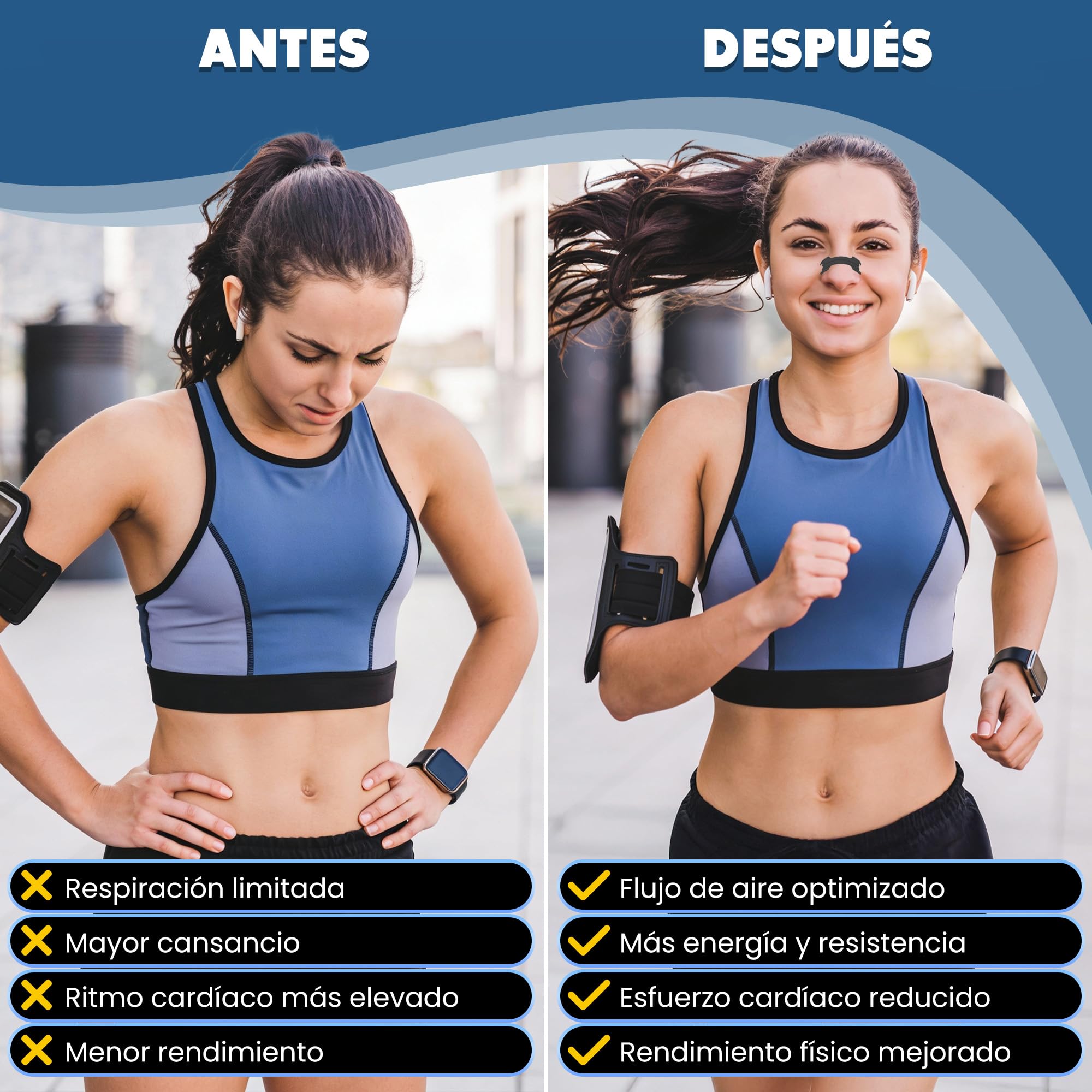 Tiras Nasales Deportivas Premium - HASLOM - Antironquidos Nose Strips para Dormir y Respirar Mejor por la Nariz Nasal Strip Tiritas Cinta Adhesión Máxima Dilatador - 30 Unidades