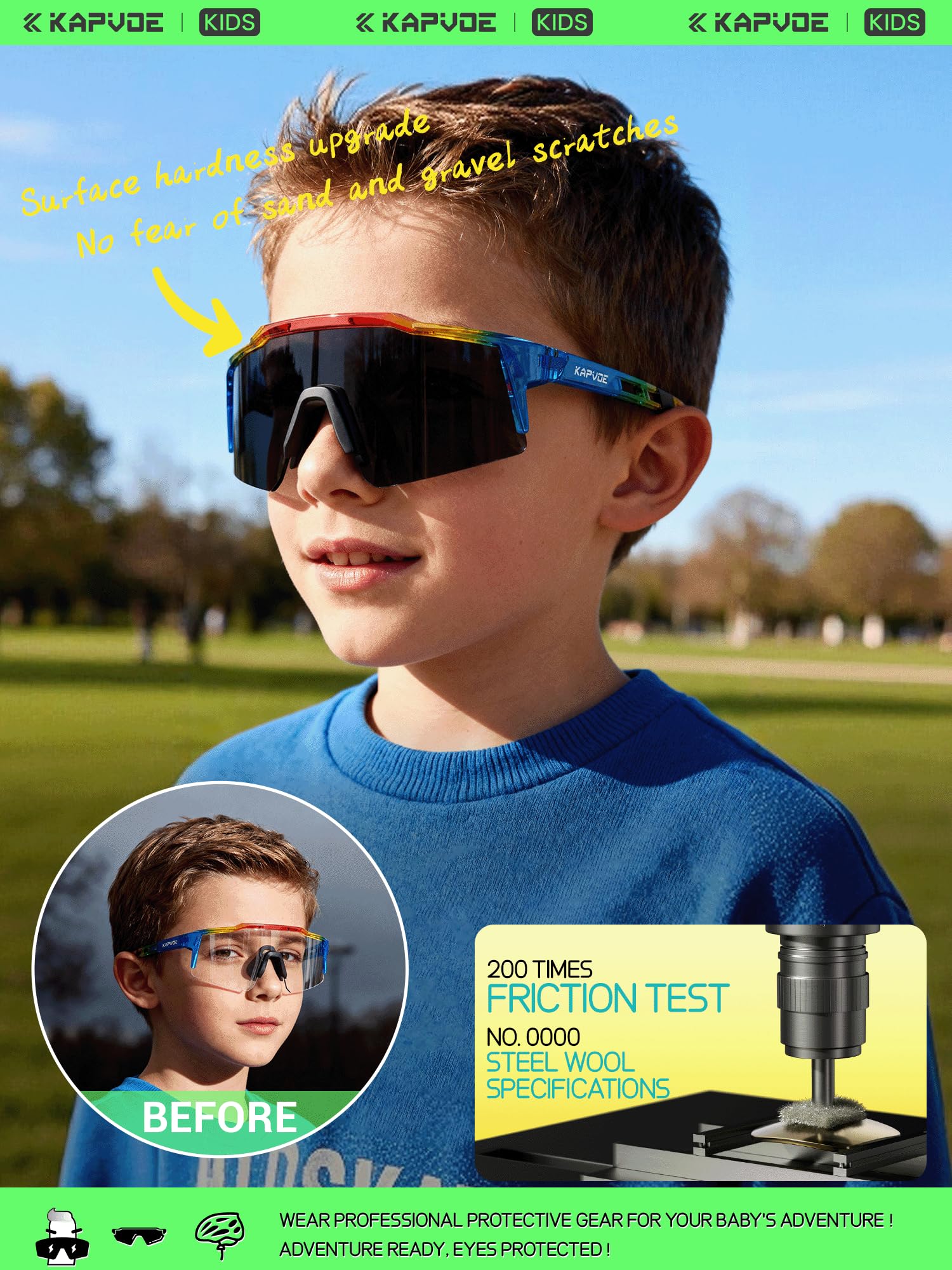KAPVOE Gafas Para Niños - Fotocromáticas & Polarizadas Gafas de Ciclismo Juvenil Tenis Béisbol Softball Montura TR90 K9028