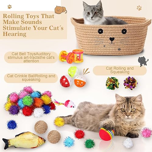 Miniatura 3 de Zopeal Juego de 58 cestas de almacenamiento para gatos para el día de San Valentín, bolas coloridas intermitentes para mascotas, bolas arrugadas,