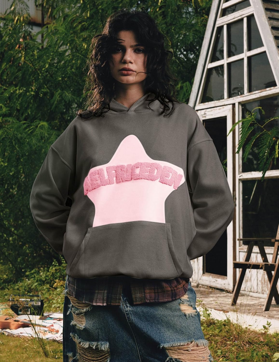 Aelfric Eden Graphic Hoodies for Men Y2K Printed Hoodie Sweatshirt Casual Oversized Long Sleeve Vintage Streetwear Hiphop Hooded Pullover Grey Medium - Image 2