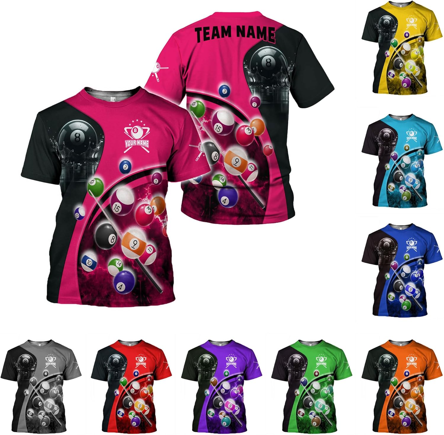 Custom Name Billiard Shirt 8 Ball Shirt for Men Women Personalized 8 Ball Pool Team Shirts Billiards Apparel Billiard Jerseys