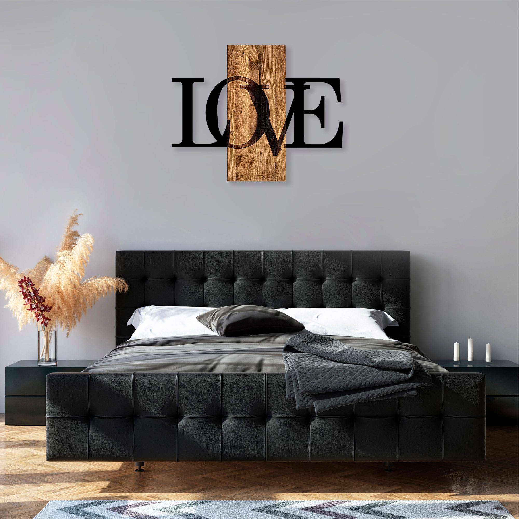 Elegant Decorative Wooden Wall Accessory, Walnut & Black, 58 x 73 cm, 50% Wood (3 cm) & Metal (1.5 mm), Unique Texture & Colour Variations