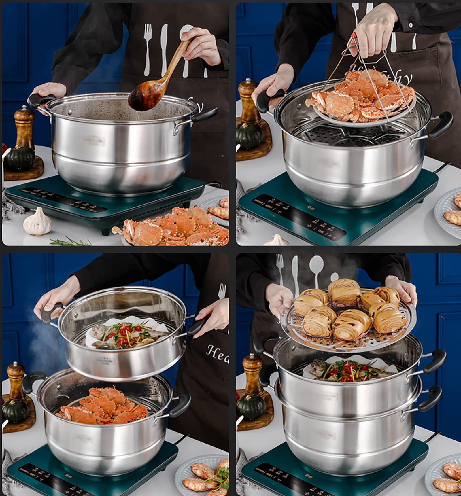Kochtopf/Suppentopf/Lebensmittelechter Edelstahl 304, 3-lagiger Verbundboden, gedämpfter Krabbenfleisch, Brei, Hühnersuppe, 27 cm