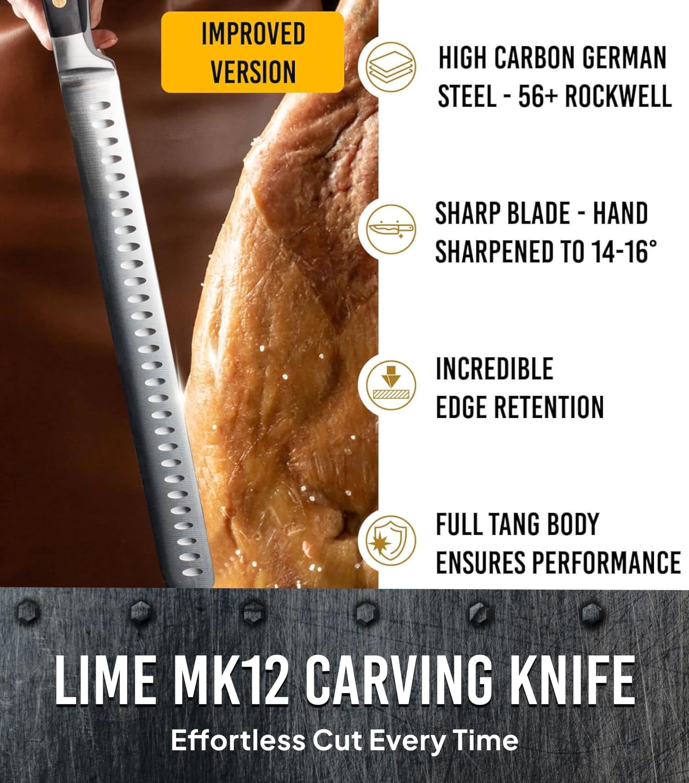 Bright Hobby Brisket Slicing Knife – 12" Brisket Knife, BBQ, Grilling Gifts For Men – Razor Sharp German Steel, Full Tang, Ergonomic Handle — Amazon image 8