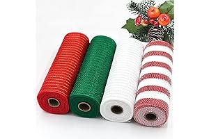 Christmas Mesh Ribbon 4-Pack Metallic Mesh Rolls for Wreaths and Christmas Decorations