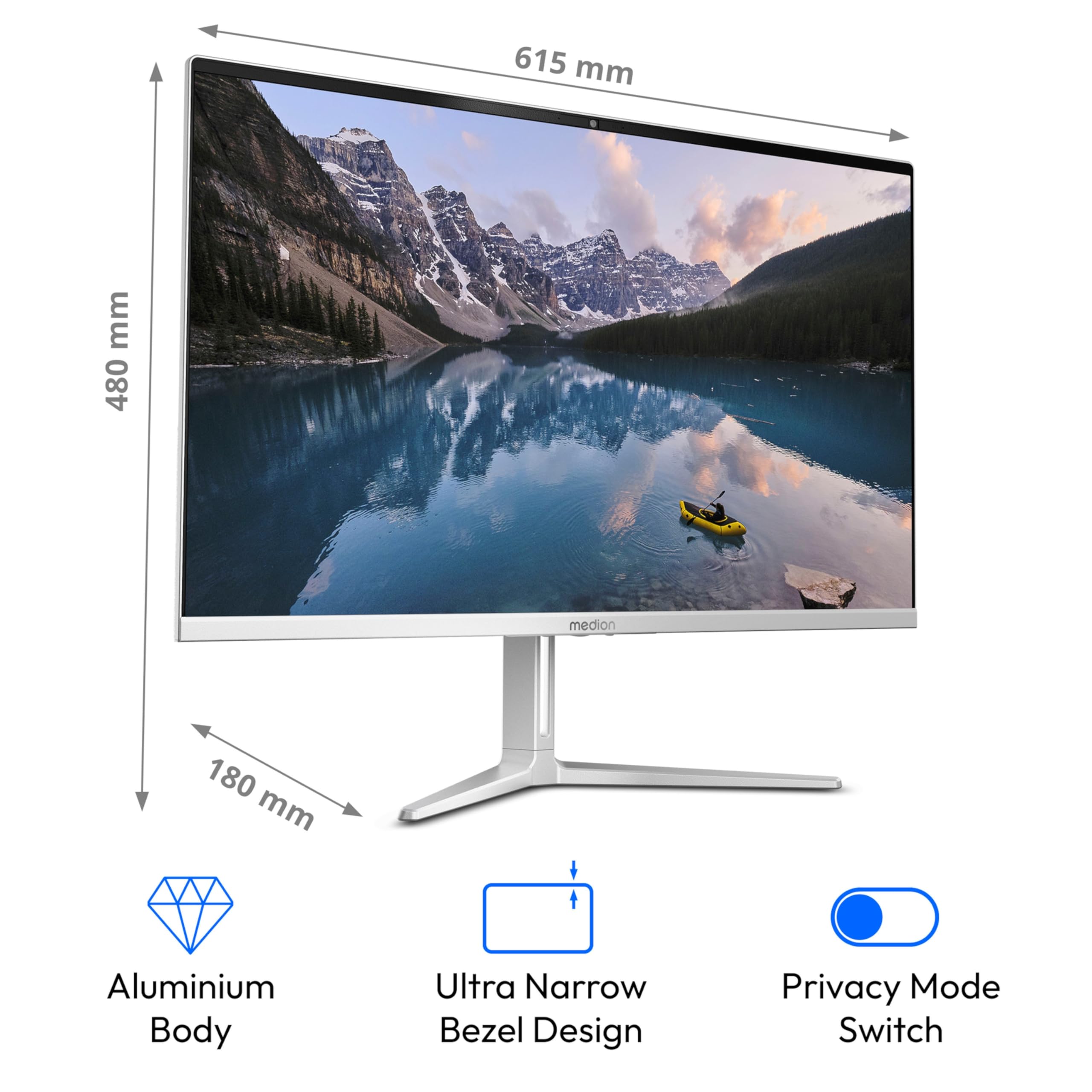 MEDION E27419 68,6 cm (27 Zoll) Full HD All in One Desktop PC (Intel Core i5-13420H, 16GB DDR4 RAM, 512 PCIe SSD, WLAN, HDMI in, Win 11 Home)