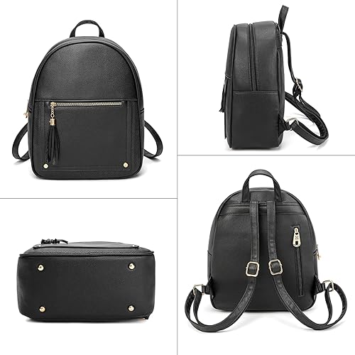 Miniatura 6 de Mini mochila antirrobo para mujer, bonita mochila escolar para adolescentes y niñas con cremallera segura y borla, Negro, Mochilas de viaje