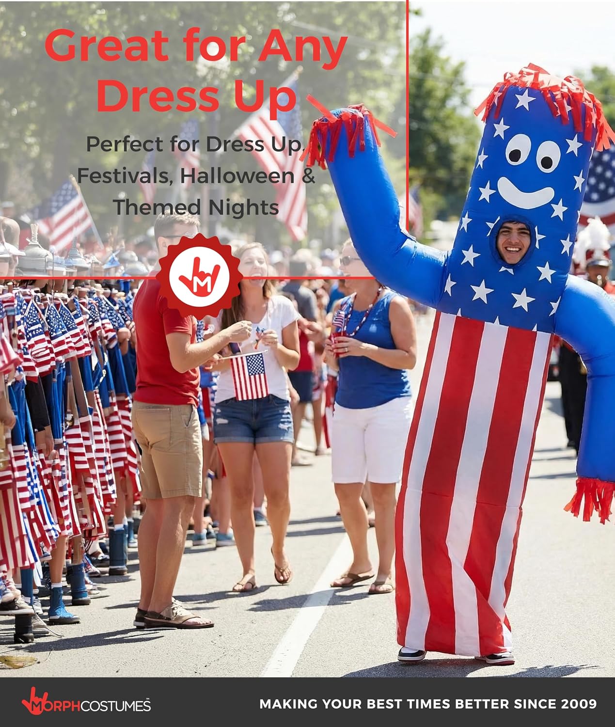 Morph Wacky Waving Inflatable Tube Guy, Inflatable Costume Adult, 4th of July Costumes for Adults