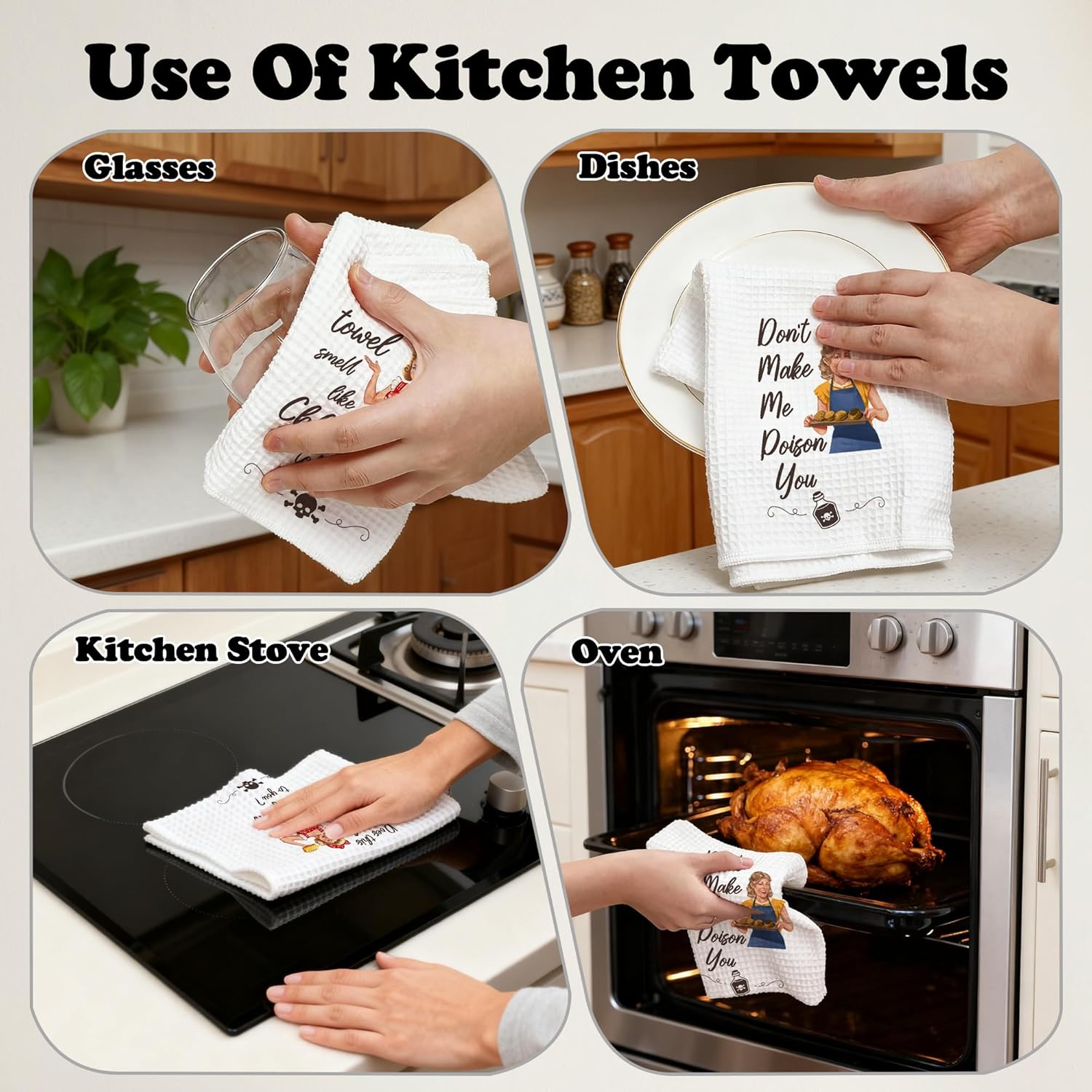 Funny Housewife Kitchen Towels, Don't Make Me Poison You Hand Towels, Housewarming Gifts for Women Hostess Wife, Farmhouse Home Dish Tea Towel Decor, Set of 2-08 - Image 5