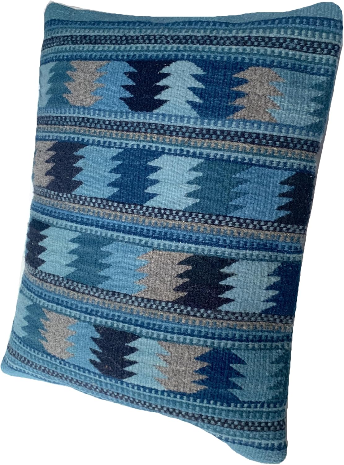 Zapotec Artisans Handmade Wool Throw Pillow Cover, Southwestern Geometric Pattern, Blue Multi-Color, Square 18 Inch, Hand Woven, Indoor Living Room Decor