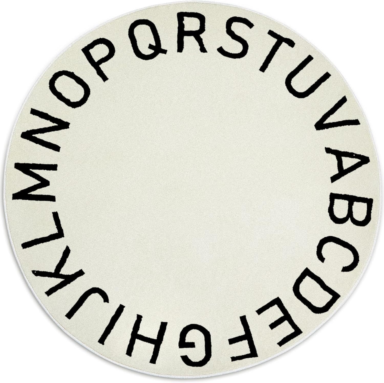 Circle Kids Play Rug Alphabet Nursery Area Rug 40 Inches Round White Playroom Rug Non Slip Soft