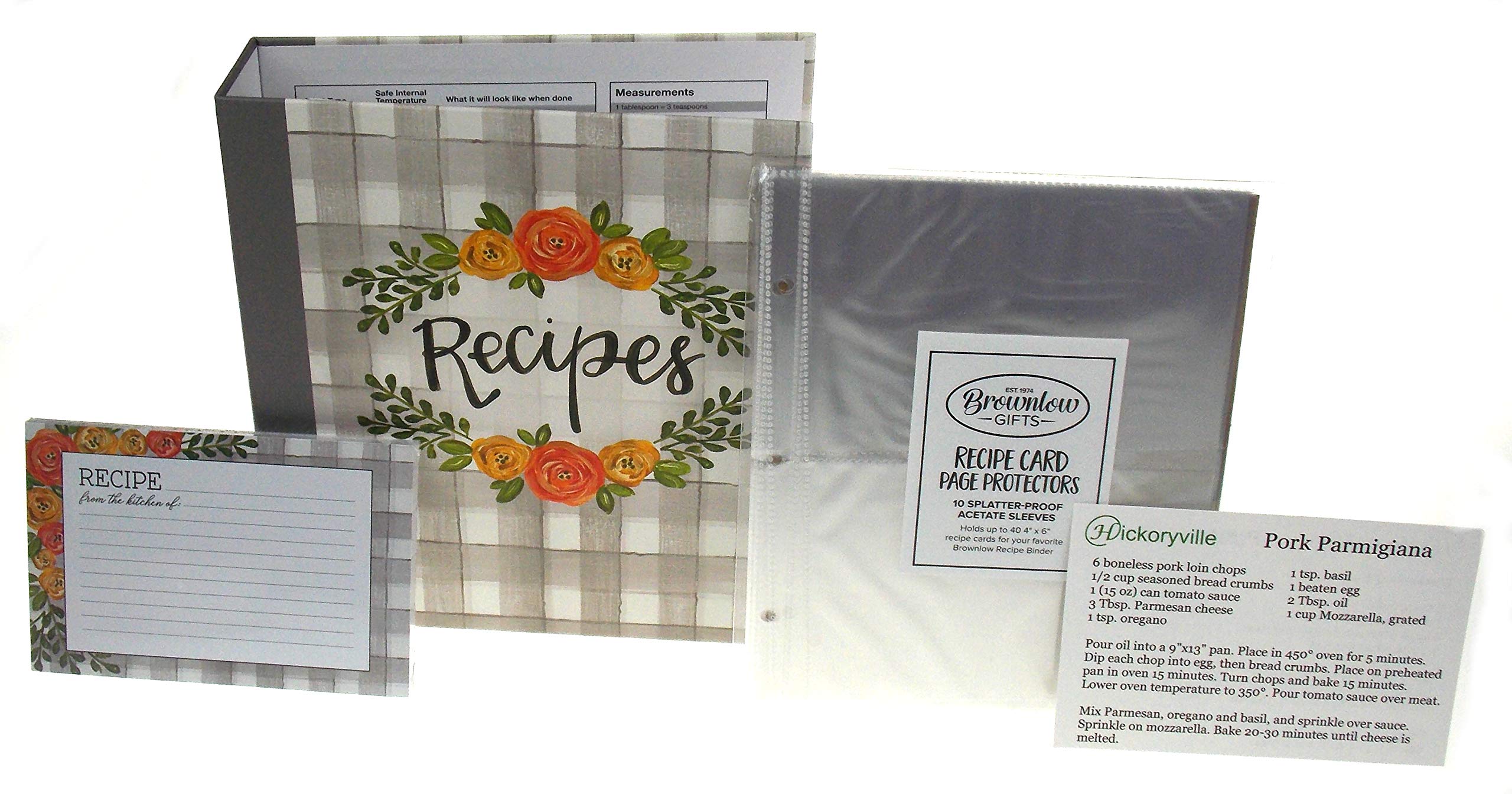 Recipe Book Bundle - Brownlow Floral Recipe Binder, 4 x 6 Recipe Cards, Tabbed Dividers, Extra Recipe Cards, Protector Pages & 2 Bonus Recipes by Hickoryville