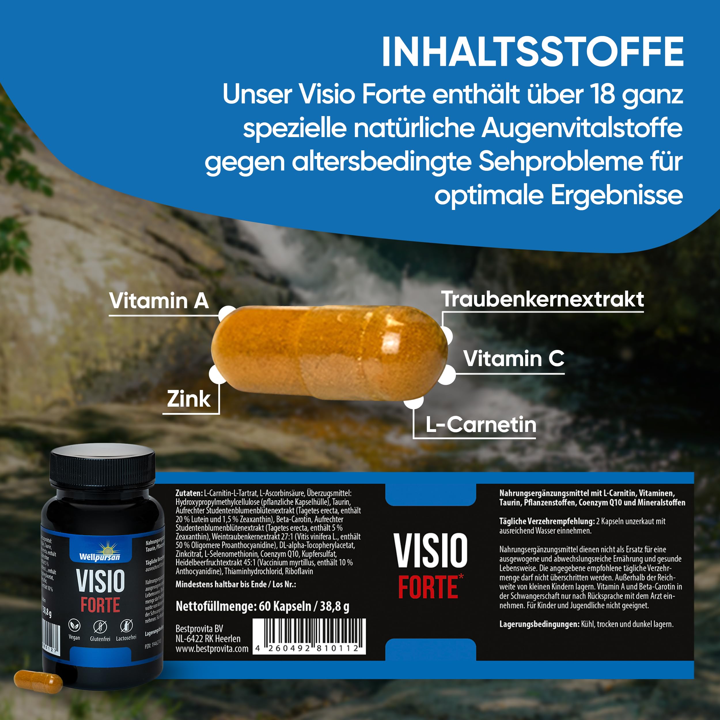 Wellpursan Visio forte (3 x 60 Kapseln) – Hochdosierte Augenvitamine & Augen Kapseln für verbesserte Sehkraft und Augengesundheit – Ideal für 50+ – Augenvital & Augenwohl